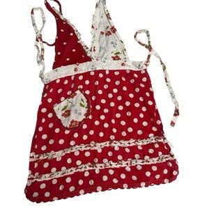 Red Polka Dot Apron with Floral Accents